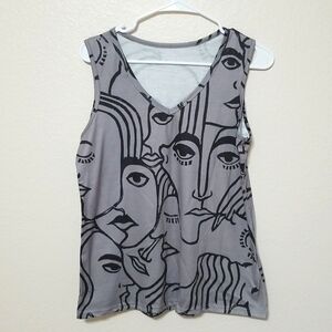 Sleeveless V neck  shirt Top gray and black ,size Medium.